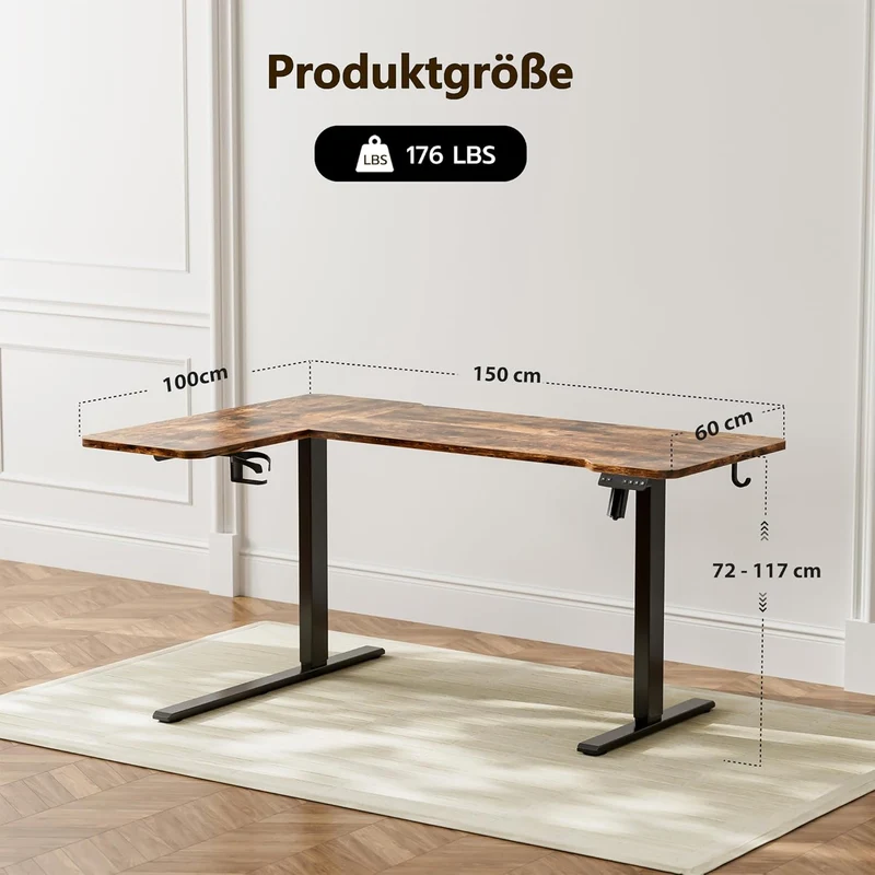Acrolix Eckschreibtisch elektrisch höhenverstellbar – L-Form, ergonomisch, stabilh