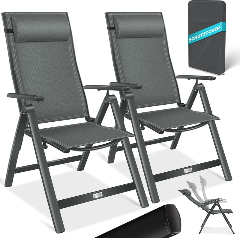 KESSER Gartenstuhl Hochlehner – Klappstuhl Aluminium, Wetterfest, Mit Kopfkissen, Outdoorh