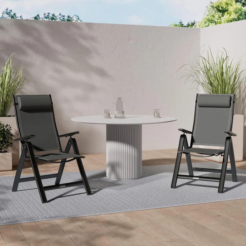 KESSER Gartenstuhl Hochlehner – Klappstuhl Aluminium, Wetterfest, Mit Kopfkissen, Outdoorh