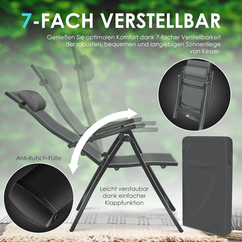 KESSER Gartenstuhl Hochlehner – Klappstuhl Aluminium, Wetterfest, Mit Kopfkissen, Outdoorh