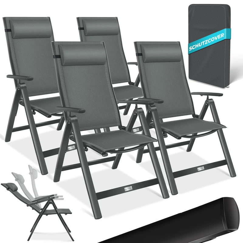 KESSER Gartenstuhl Hochlehner – Klappstuhl Aluminium, Wetterfest, Mit Kopfkissen, Outdoorh
