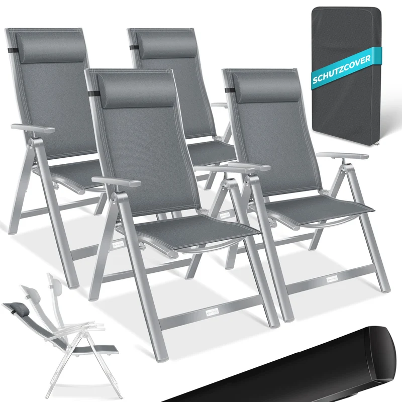 KESSER Gartenstuhl Hochlehner – Klappstuhl Aluminium, Wetterfest, Mit Kopfkissen, Outdoorh