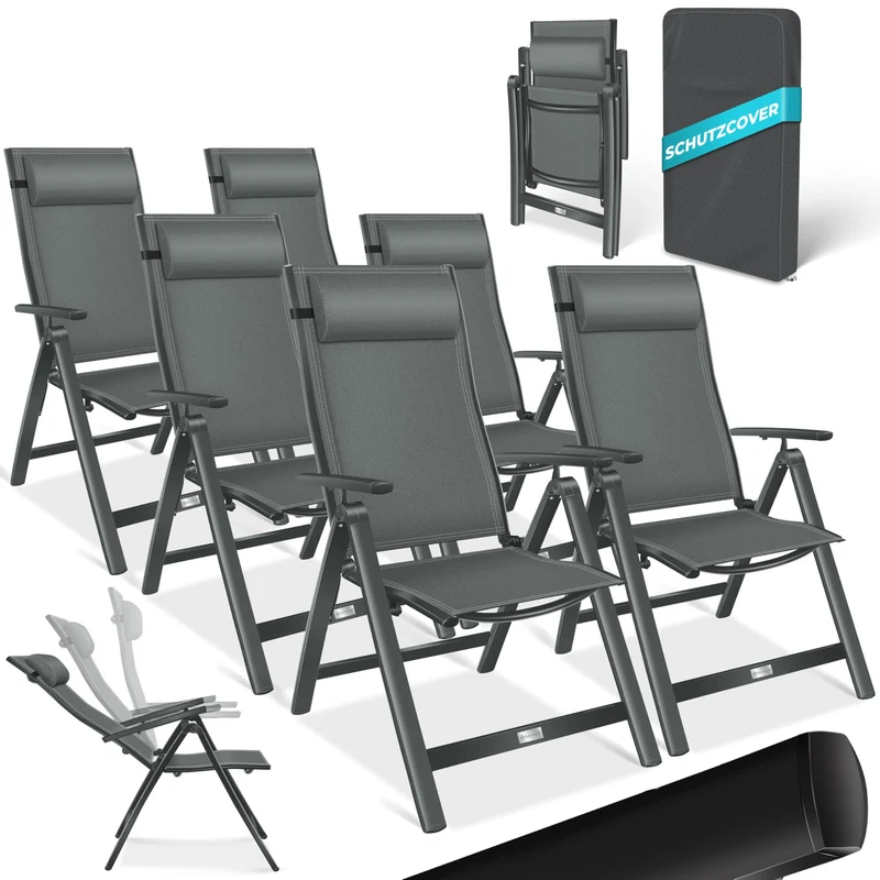 KESSER Gartenstuhl Hochlehner – Klappstuhl Aluminium, Wetterfest, Mit Kopfkissen, Outdoorh
