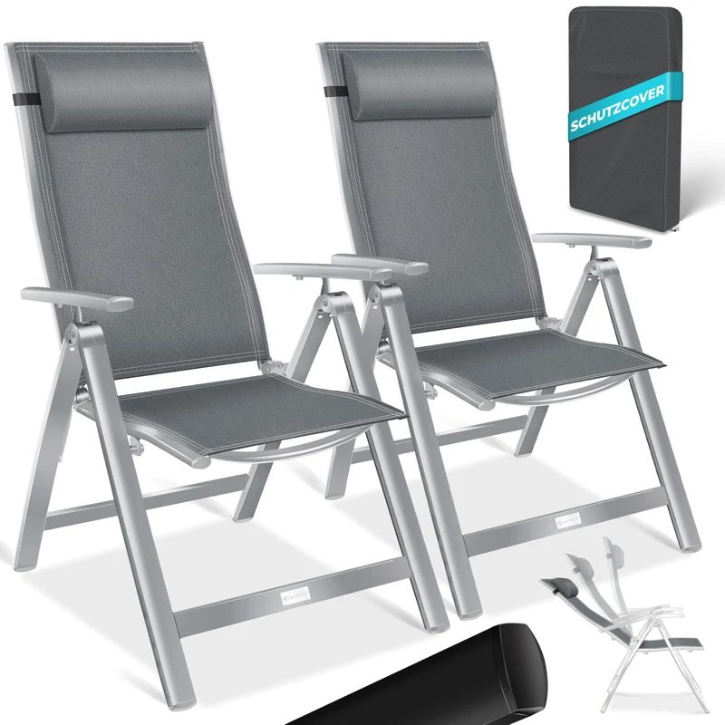 KESSER Gartenstuhl Hochlehner – Klappstuhl Aluminium, Wetterfest, Mit Kopfkissen, Outdoorh