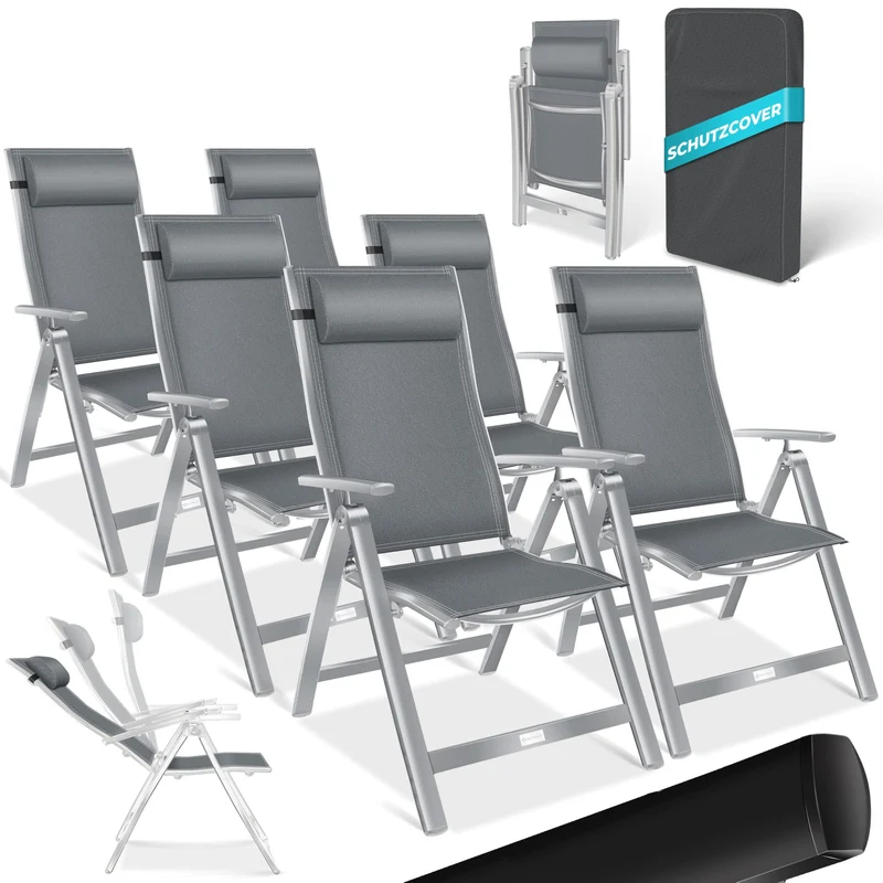 KESSER Gartenstuhl Hochlehner – Klappstuhl Aluminium, Wetterfest, Mit Kopfkissen, Outdoorh