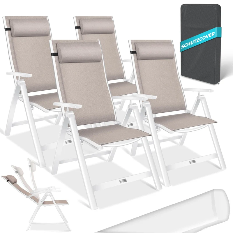 KESSER Gartenstuhl Hochlehner – Klappstuhl Aluminium, Wetterfest, Mit Kopfkissen, Outdoorh