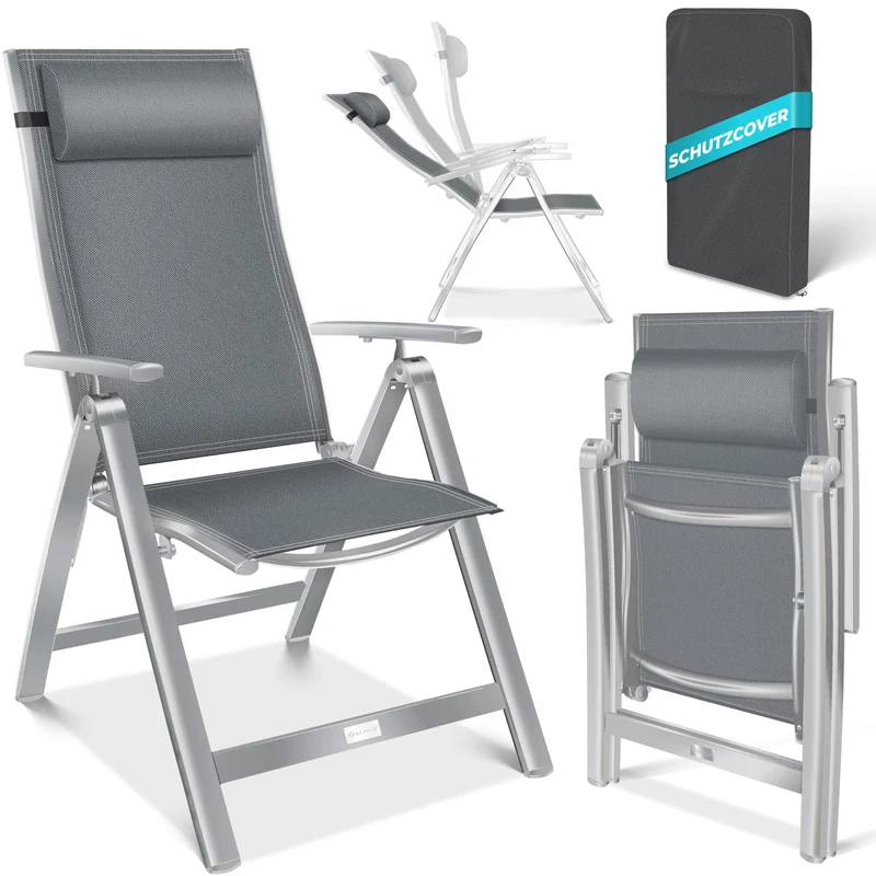 KESSER Gartenstuhl Hochlehner – Klappstuhl Aluminium, Wetterfest, Mit Kopfkissen, Outdoorh