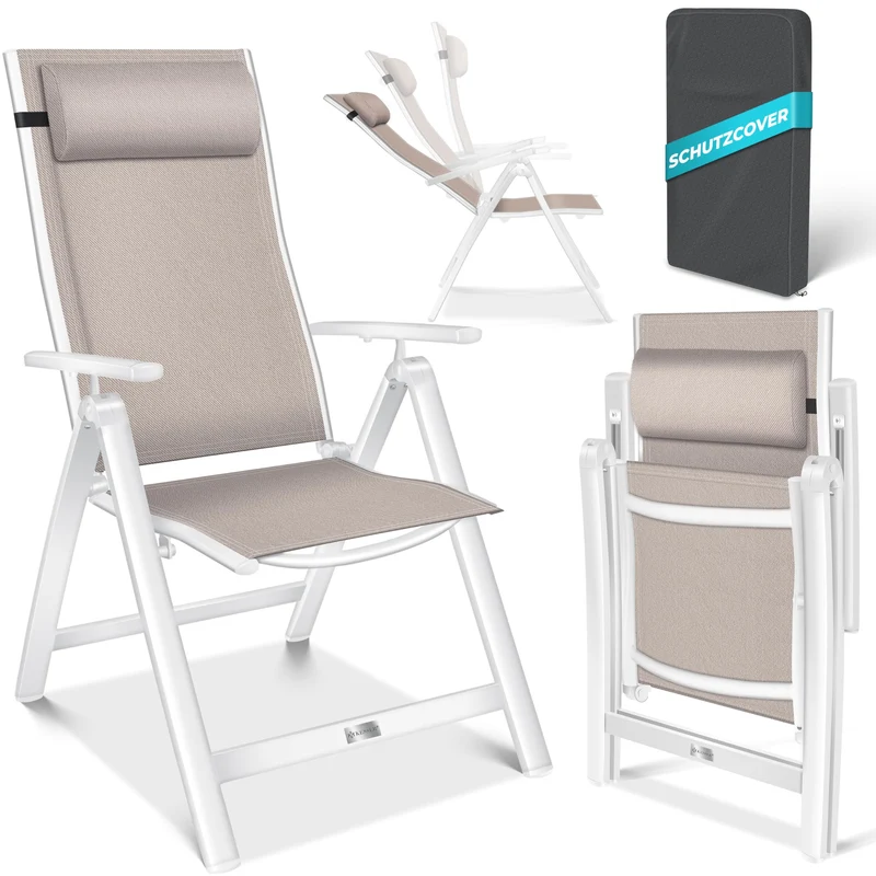 KESSER Gartenstuhl Hochlehner – Klappstuhl Aluminium, Wetterfest, Mit Kopfkissen, Outdoorh