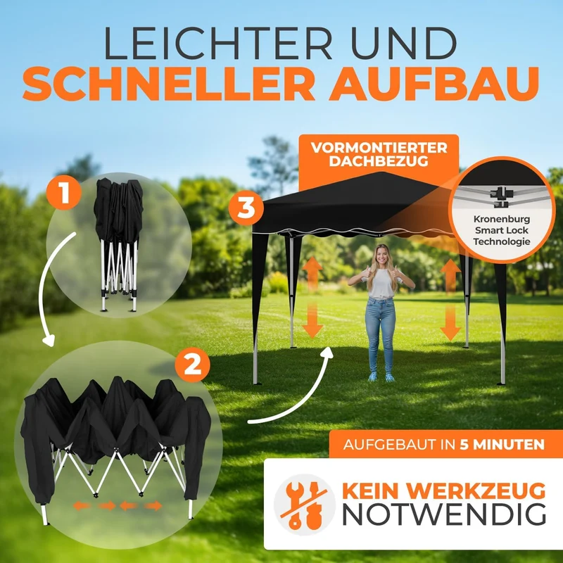 Kronenburg Faltpavillon Pop-Up Pavillon – UV50+, Wasserdicht, Mit Seitenteilenh