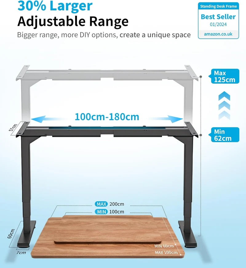 MAIDeSITe T2 Pro Plus Höhenverstellbarer Schreibtisch elektrisch mit Dual-Motor, 4 Memory-Steuerung, Sitz-Steh-Erinnerung, 100–220 cm Tischplatteh