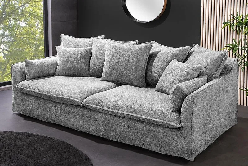Riess Ambiente Heaven 3-Sitzer Sofa 200 cm Grau Bouclé Federkern Couch Modern Rücken echth