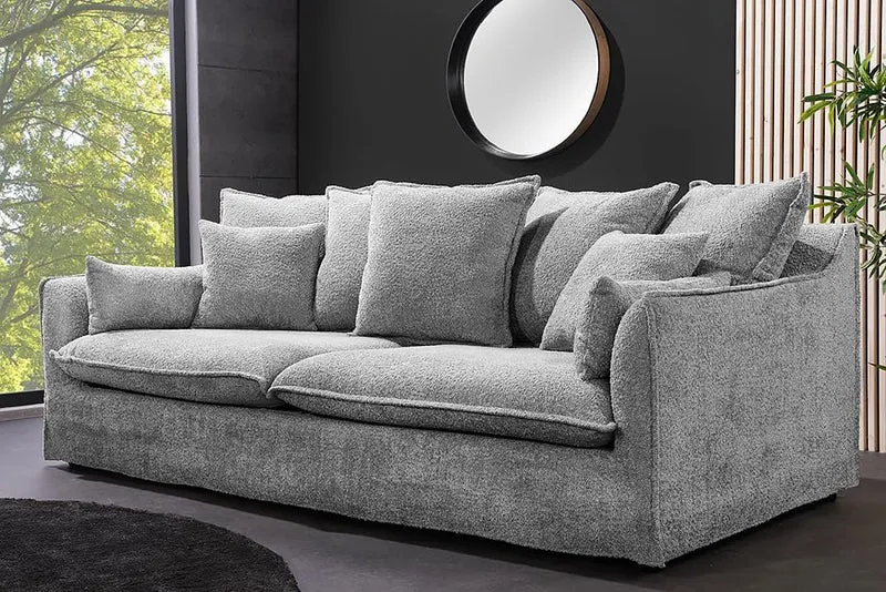 Riess Ambiente Heaven 3-Sitzer Sofa 200 cm Grau Bouclé Federkern Couch Modern Rücken echth