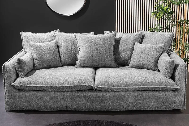 Riess Ambiente Heaven 3-Sitzer Sofa 200 cm Grau Bouclé Federkern Couch Modern Rücken echth