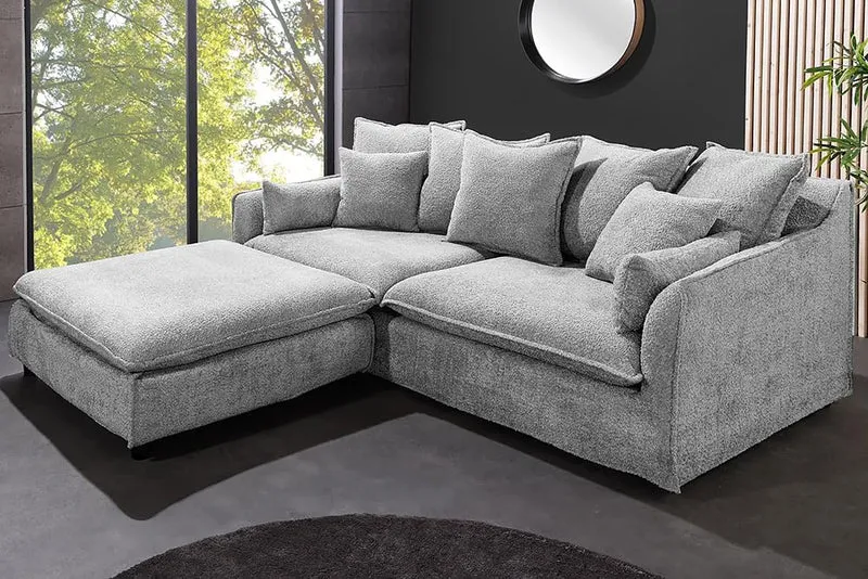 Riess Ambiente Heaven 3-Sitzer Sofa 200 cm Grau Bouclé Federkern Couch Modern Rücken echth
