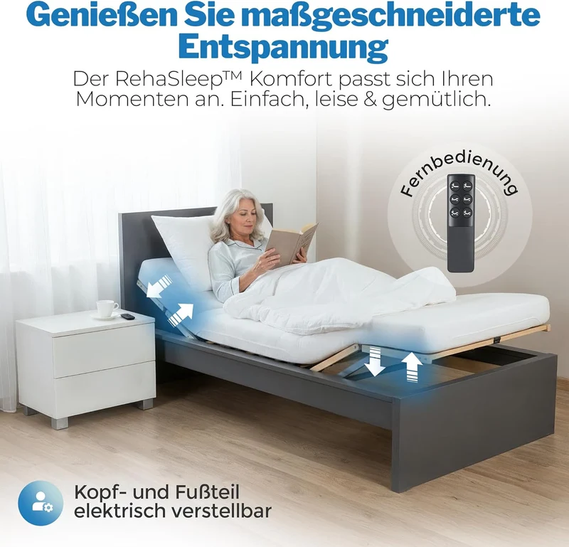RehaSleep Komfort Lattenrost elektrisch verstellbar, Birkenholz, Made in Germanyh