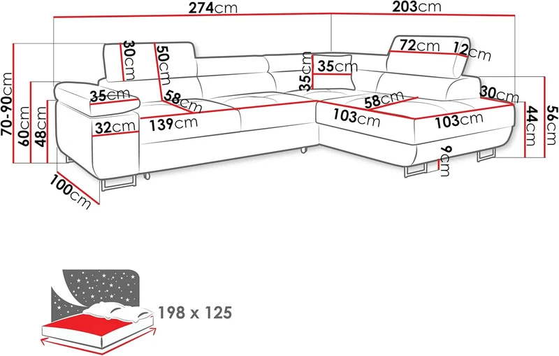 Mirjan24 Torezio Ecksofa mit Schlaffunktion und Bettkasten – 4-Sitzer L-Formh
