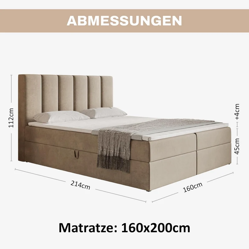 Motivena Santiago Boxspringbett mit Bettkasten, Matratze & Topperh