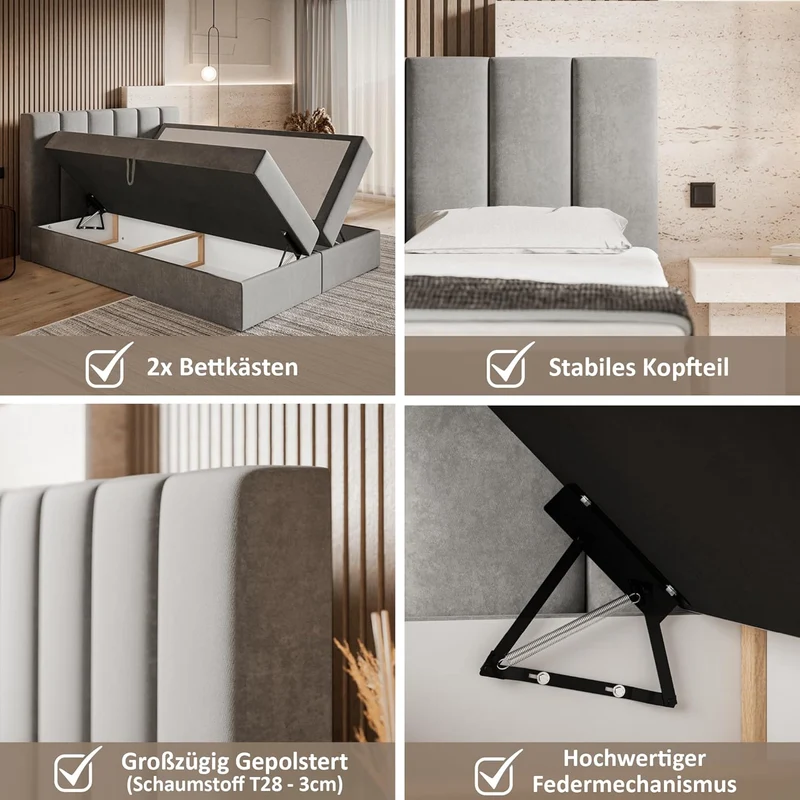 Motivena Santiago Boxspringbett mit Bettkasten, Matratze & Topperh