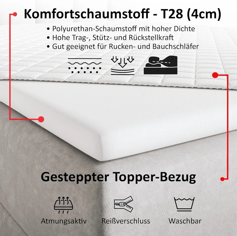Motivena Santiago Boxspringbett mit Bettkasten, Matratze & Topperh