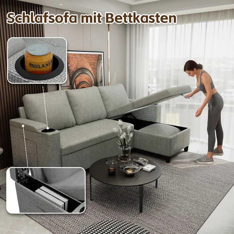 Devoko Ecksofa L-Form Hellgrau – Schlafsofa ausziehbar mit Stauraum & Bettkastenh