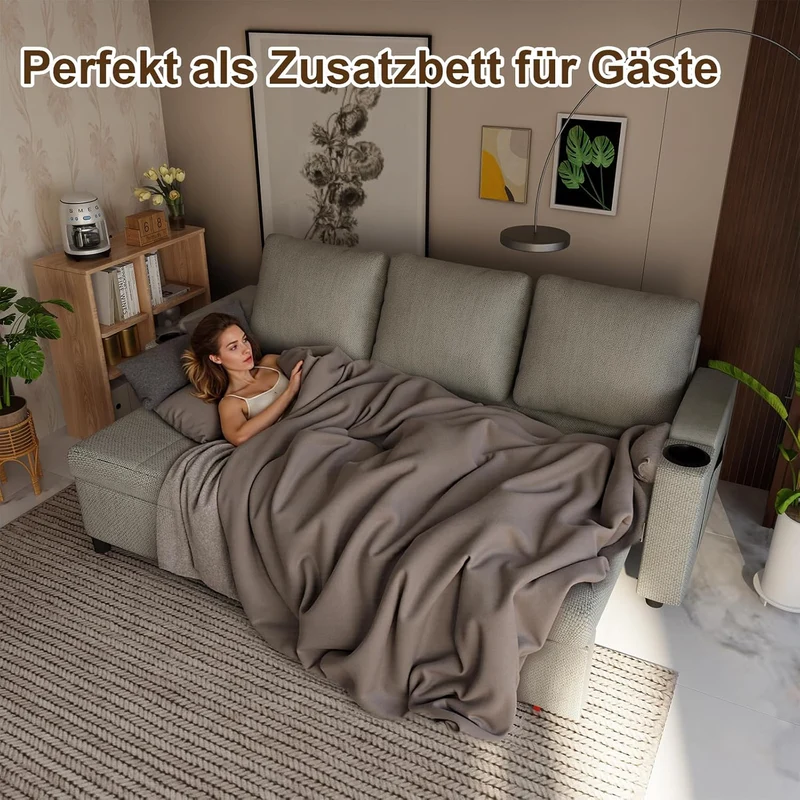 Devoko Ecksofa L-Form Hellgrau – Schlafsofa ausziehbar mit Stauraum & Bettkastenh