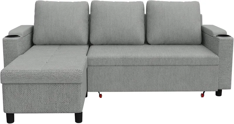 Devoko Ecksofa L-Form Hellgrau – Schlafsofa ausziehbar mit Stauraum & Bettkastenh