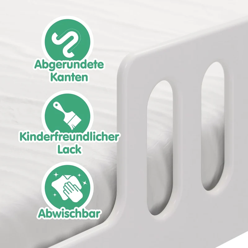 CADANI Monte Montessori Bodenbett Kinderbett mit Rausfallschutz, umbaubar, Massivholz, Roll-Lattenrost, weißh