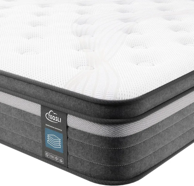TeQsli Gel-Taschenfederkernmatratze – 9-Zonen, Orthopädisch & Ergonomisch, H3/H4, Gel-Memory-Schaum, Oeko-TEX & CertiPURh