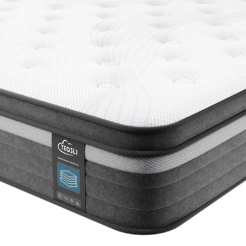 TeQsli Gel-Taschenfederkernmatratze – 9-Zonen, Orthopädisch & Ergonomisch, H3/H4, Gel-Memory-Schaum, Oeko-TEX & CertiPURh
