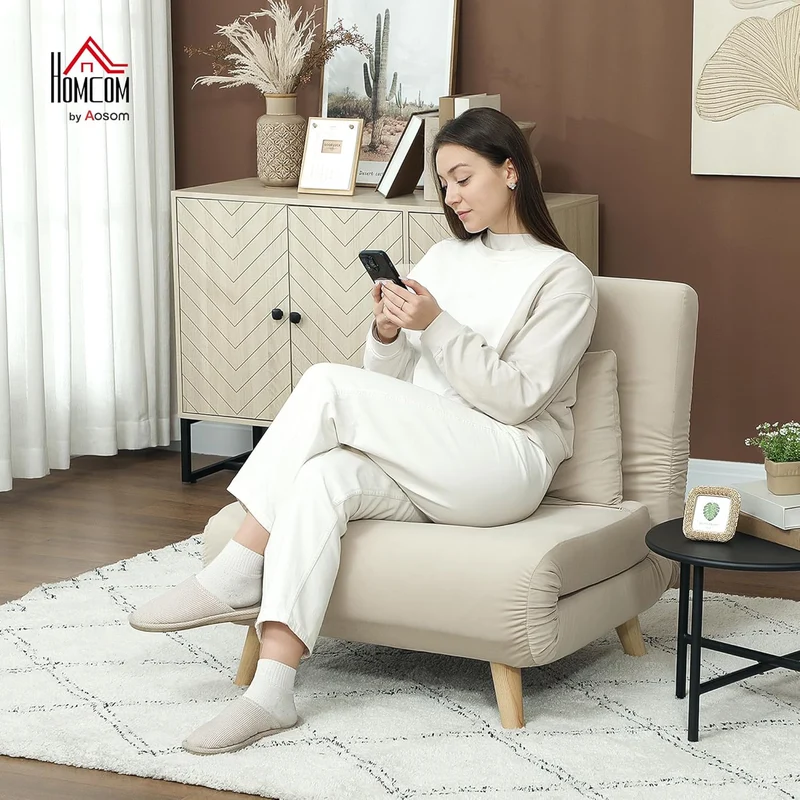 HOMCOM 3-in-1 Schlafsessel Beige – Klappsofa mit Bettfunktion & verstellbarer Rückenlehneh