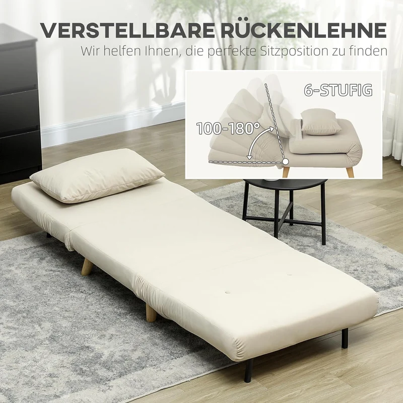 HOMCOM 3-in-1 Schlafsessel Beige – Klappsofa mit Bettfunktion & verstellbarer Rückenlehneh