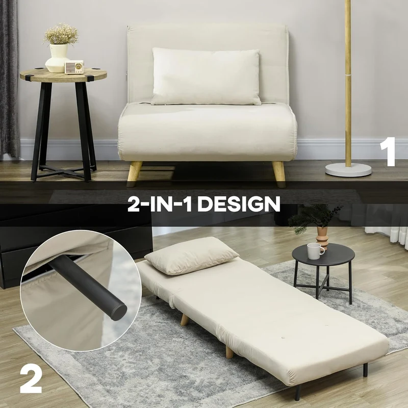 HOMCOM 3-in-1 Schlafsessel Beige – Klappsofa mit Bettfunktion & verstellbarer Rückenlehneh