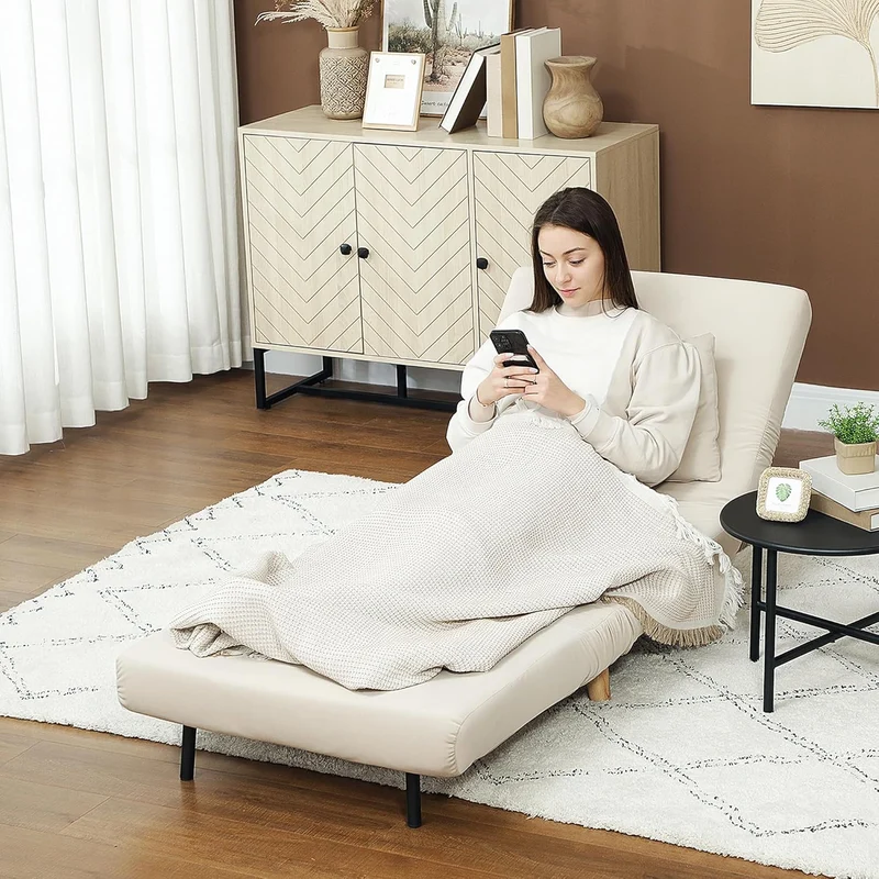 HOMCOM 3-in-1 Schlafsessel Beige – Klappsofa mit Bettfunktion & verstellbarer Rückenlehneh