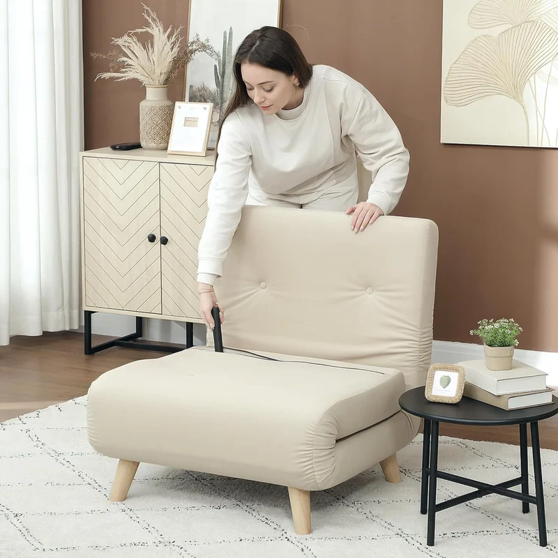 HOMCOM 3-in-1 Schlafsessel Beige – Klappsofa mit Bettfunktion & verstellbarer Rückenlehneh