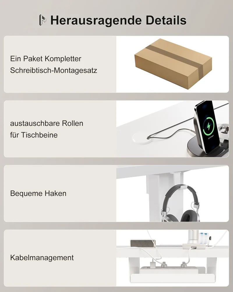 Homall höhenverstellbarer Schreibtisch elektrisch – Rechteck, USB, ergonomischh