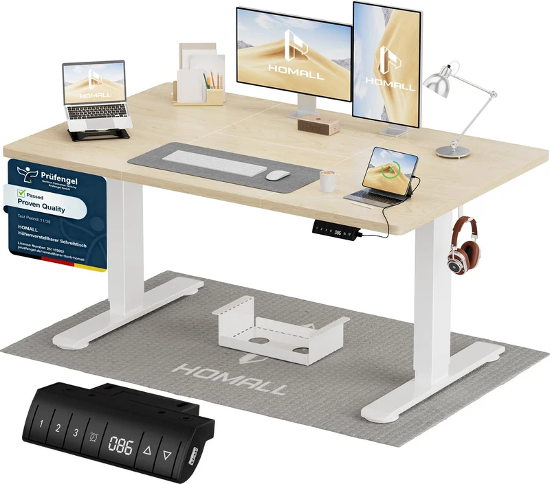 Homall höhenverstellbarer Schreibtisch elektrisch – Rechteck, USB, ergonomischh