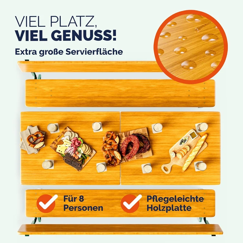 Casaria Bierzeltgarnitur mit Lehne 170 cm, Klappbar, Holz Stahl, Braunh