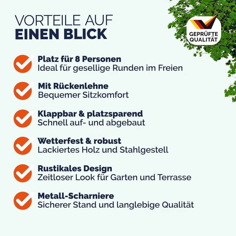 Casaria Bierzeltgarnitur mit Lehne 170 cm, Klappbar, Holz Stahl, Braunh