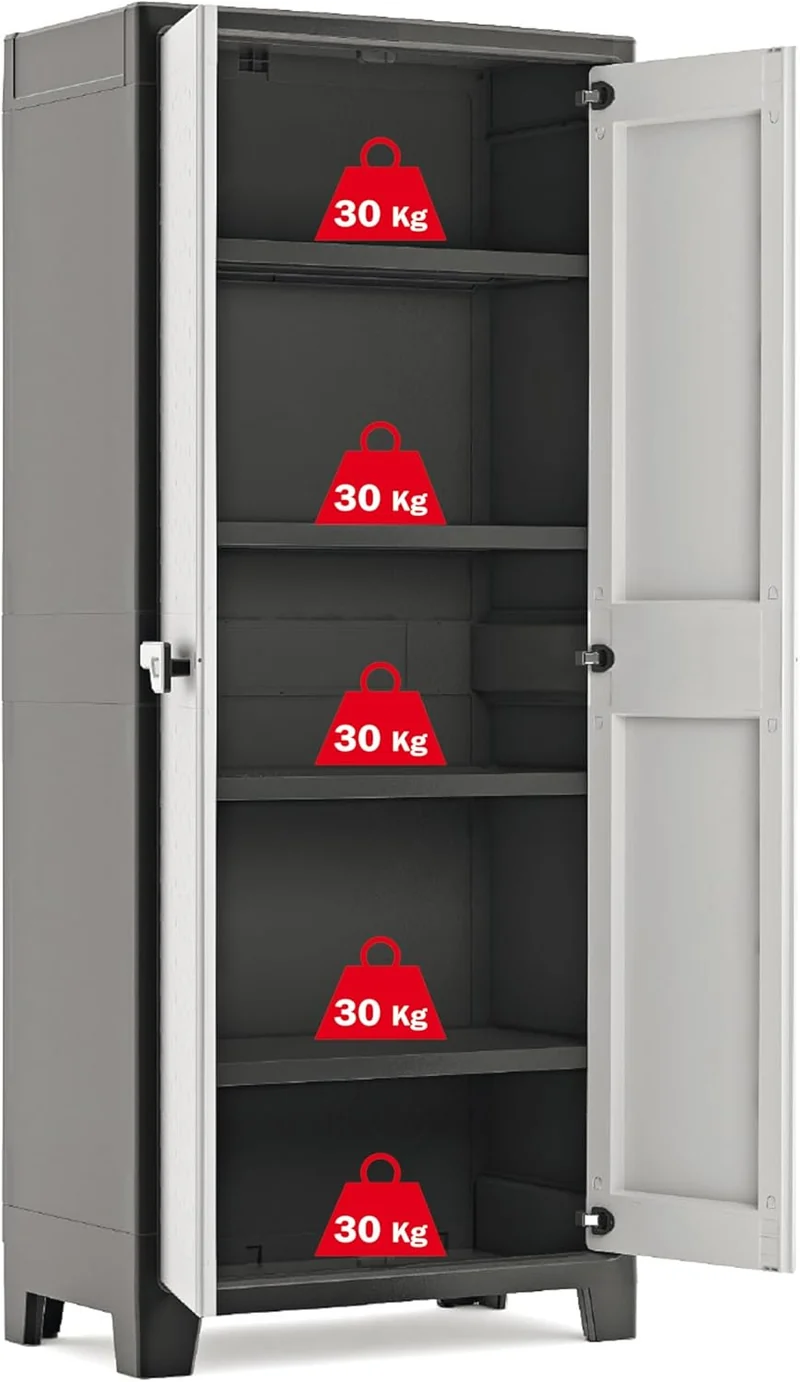 Keter Titan Kunststoffschrank Hoch – Wetterfest, UV-beständig, Mit Verstellbaren Bödenh