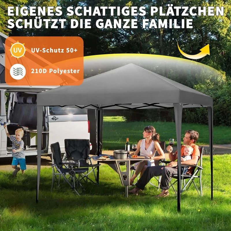 ISE Pavillon 3x3 m Faltpavillon mit Seitenwänden Grau aus Stahl UV50+h