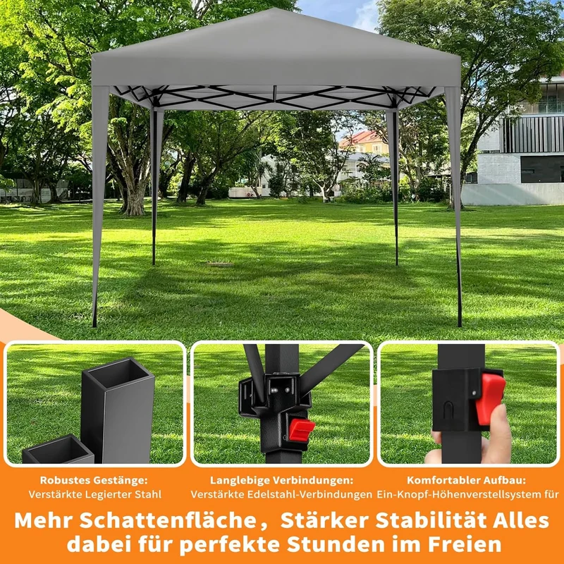 ISE Pavillon 3x3 m Faltpavillon mit Seitenwänden Grau aus Stahl UV50+h
