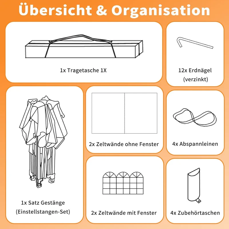 ISE Pavillon 3x3 m Faltpavillon mit Seitenwänden Grau aus Stahl UV50+h