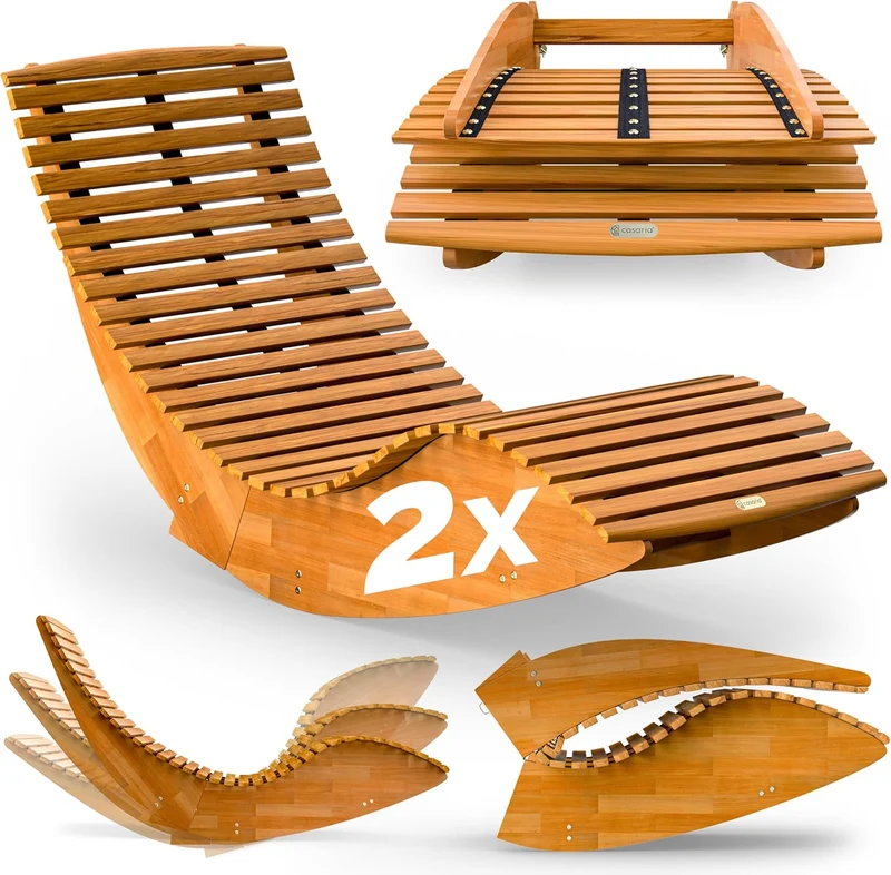 Casaria Sonnenliege 2er Set aus Akazienholz – Klappbar, Wetterfest, FSC-zertifiziert, 195×60 cm, Braunh