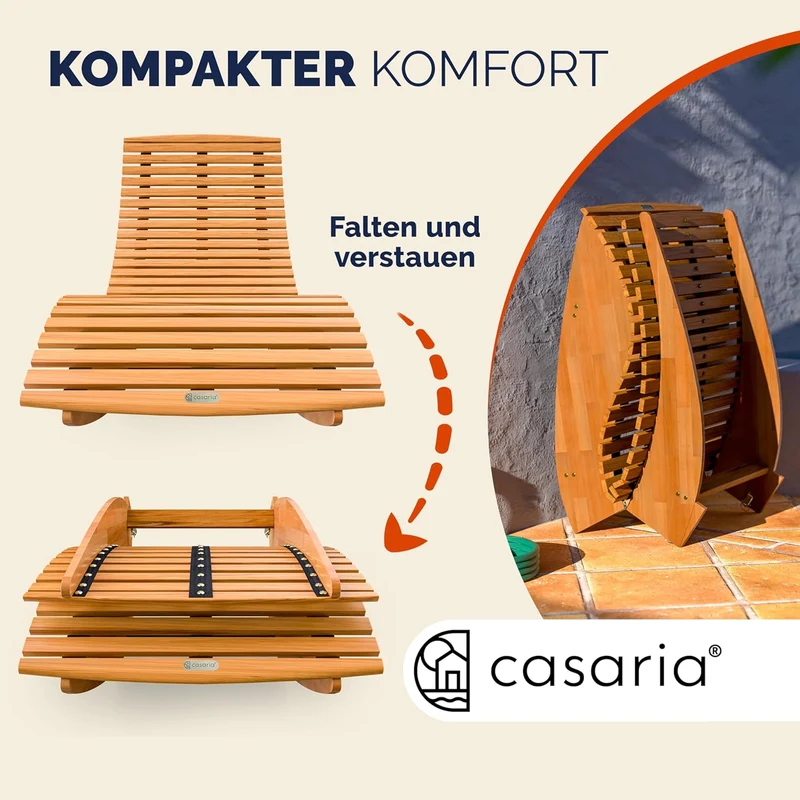 Casaria Sonnenliege 2er Set aus Akazienholz – Klappbar, Wetterfest, FSC-zertifiziert, 195×60 cm, Braunh