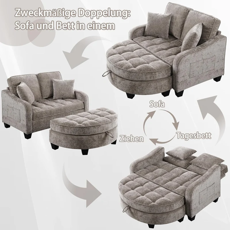 Gelukueub Multifunktionales Sofa-Bett 2-in-1 – Modernes Schlafsofa mit Stauraum, platzsparendh