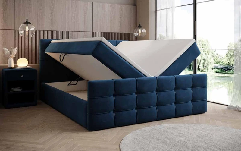 Luxusbetten24 Boxspringbett Luxor – Samt Polsterbett mit Stauraum & Bonellfederkernmatratzeh