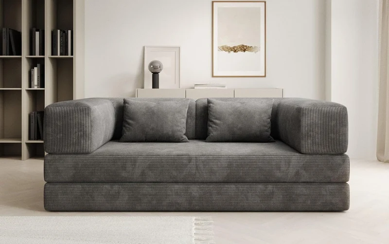 Luxusbetten24 Lazy 3-Sitzer Sofa – Designer Couch aus Cord, Modernes Loungesofa mit Metallrahmenh