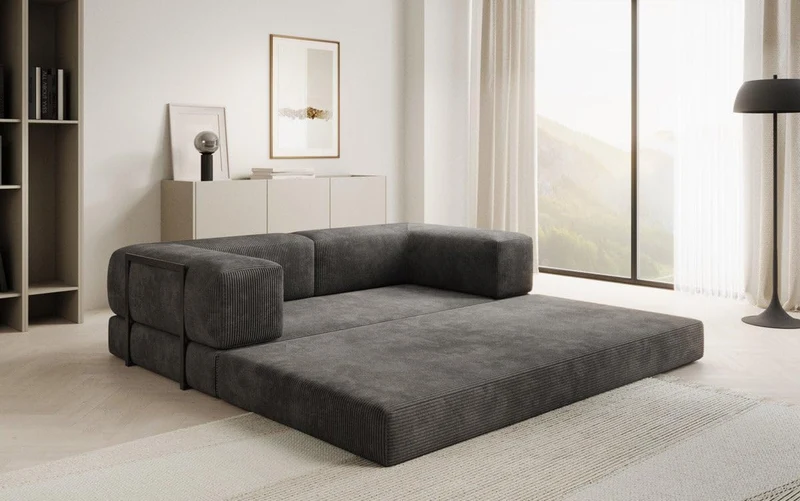 Luxusbetten24 Lazy 3-Sitzer Sofa – Designer Couch aus Cord, Modernes Loungesofa mit Metallrahmenh