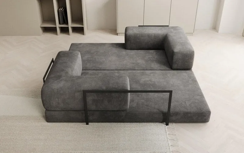 Luxusbetten24 Lazy 3-Sitzer Sofa – Designer Couch aus Cord, Modernes Loungesofa mit Metallrahmenh