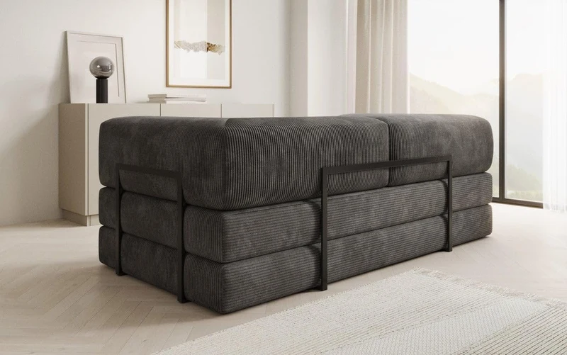 Luxusbetten24 Lazy 3-Sitzer Sofa – Designer Couch aus Cord, Modernes Loungesofa mit Metallrahmenh
